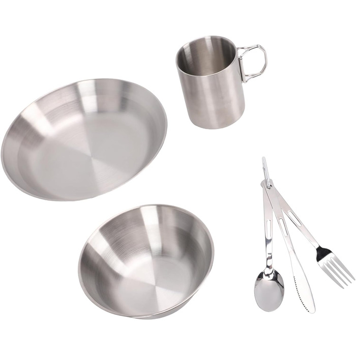 Набір посуду для кемпінгу Drfeify з нержавіючої сталі, портативний, дворівневий, комбінація посуду для пікніків, пляжних вечірок, міцний набір столових приборів для мандрівників, нержавіюча сталь 304, розмір 546 г