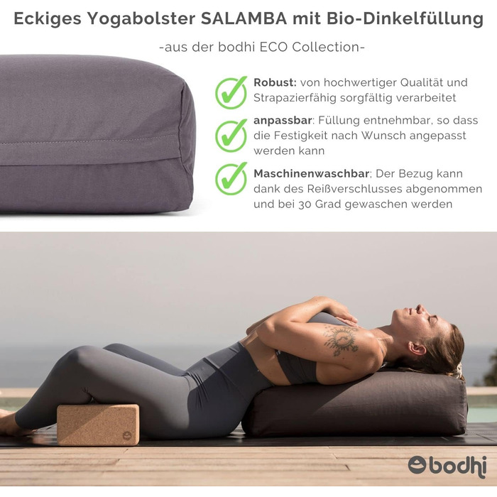 Бодхі Йога Саламба Больстер Еко Чохол, який можна прати, виготовлений зі 100 органічної бавовни Квадратний больстер для йоги з наповнювачем з органічної полби Велика подушка для відновлювальної йоги Розміри 63,5 x 26,5 x 20,5 см, пильно-фіолетовий