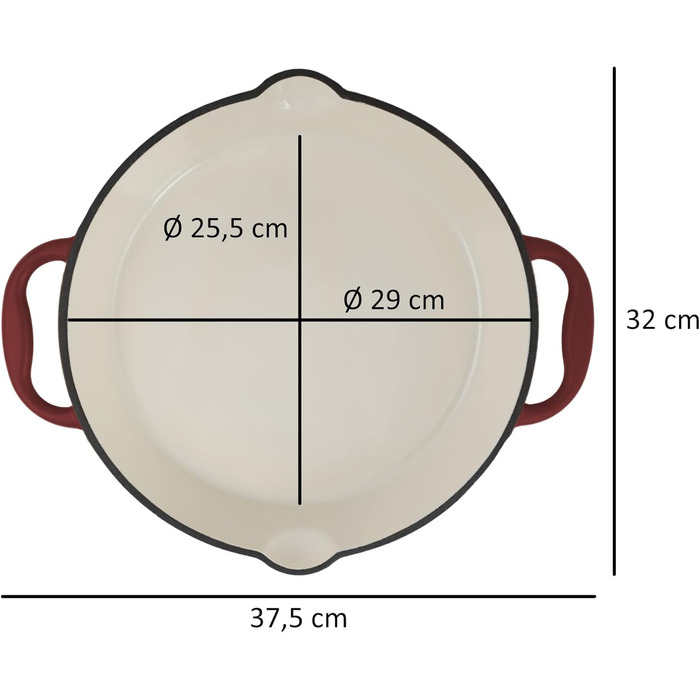 Чавунна емальована сковорода Mahlzeit Ø 29 см Темна вишня Чавунна сковорода з двома ручками і двома носиками Чавунна сковорода, ск