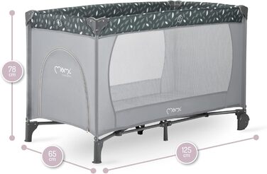 Дитяче ліжечко Momi BELOVE для дітей вагою до 15 кг, Ш65 x Д125 x В78 см (складається 21 x 23 x 80 см), дитяче ліжечко з матрацом, 2 колеса, сумка для транспортування сірого кольору
