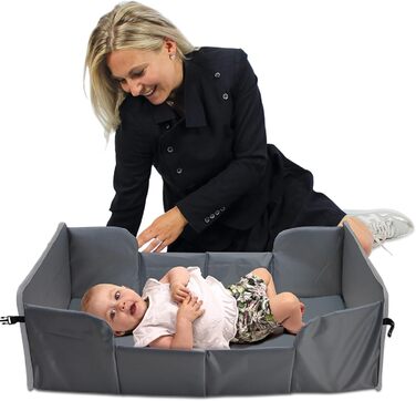 Складне дитяче ліжечко для подорожей з матрацом - надзвичайно легке, компактне, кишені з боків, 41 x 74 см (у зібраному вигляді) / 41 x 26 см (у складеному вигляді), 100 поліестер, чорний/сірий