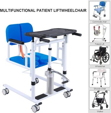Крісло для перенесення пацієнта додому, розділене сидіння на 180 для людей похилого віку з горщиком, крісло для перенесення 4-в-1 з регулюванням висоти, підйомне крісло, перенесення крісел для літніх людей, літніх людей