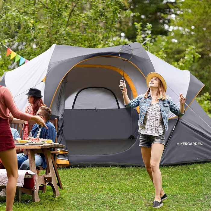 Намет кемпінговий квадратний 6-місний HG Hikergarten – 4-сезонний, водостійкість 1000 мм, стійкий до вітру, сірий