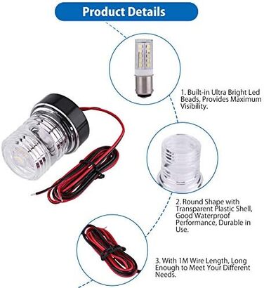 Морський якірний ліхтар Keenso, 12 В 360 білий світлодіодний якірний ліхтар водонепроникний човен Світлодіодний навігаційний ліхтар верхнє світло для всіх човнів до 12 м