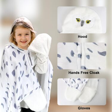 Портативна ковдра з капюшоном, ковдра з капюшоном у формі білої сови для дорослих, накидка з рукавичками, суперм&39який фланелевий подарунок у формі сови для жінок, дорослих та дітей, біла сова для дітей