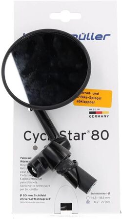 Велосипедне дзеркало Busch & Mller Cycle Star Ø80 мм, внутрішнє кріплення на кермо 17,2-22 мм, складне, 903/7