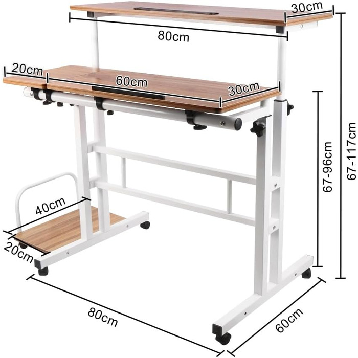 Комп&39ютерний стіл homewell, регульований, стіл для сидіння та стояння, з комп&39ютерною поверхнею, ПК, ігровий стіл, для навчання, гри, роботи, спальні, водонепроникний (80 22 x 60 x 67 115 см) дуб (з консольною поверхнею) L (80 22)*60*67-115 см