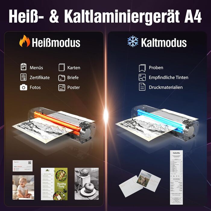 Ламінатор A4, 4-в-1 гаряче та холодне ламінування, ламінатор з 15 ламінуючими пакетами, закруглювач кутів, різак для паперу, функція захисту від застрягання ABS-паперу, 80-125 мікрон, для офісу, школи, дому - білий, юридичний