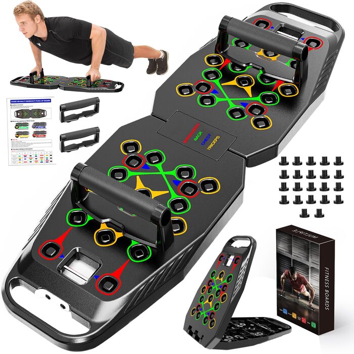 Дошка для віджимань 20-в-1, чорна, складна багатофункціональна дошка для домашнього тренування, портативна рама для віджимань, регульована дошка для віджимань, чорна, так, для чоловіків