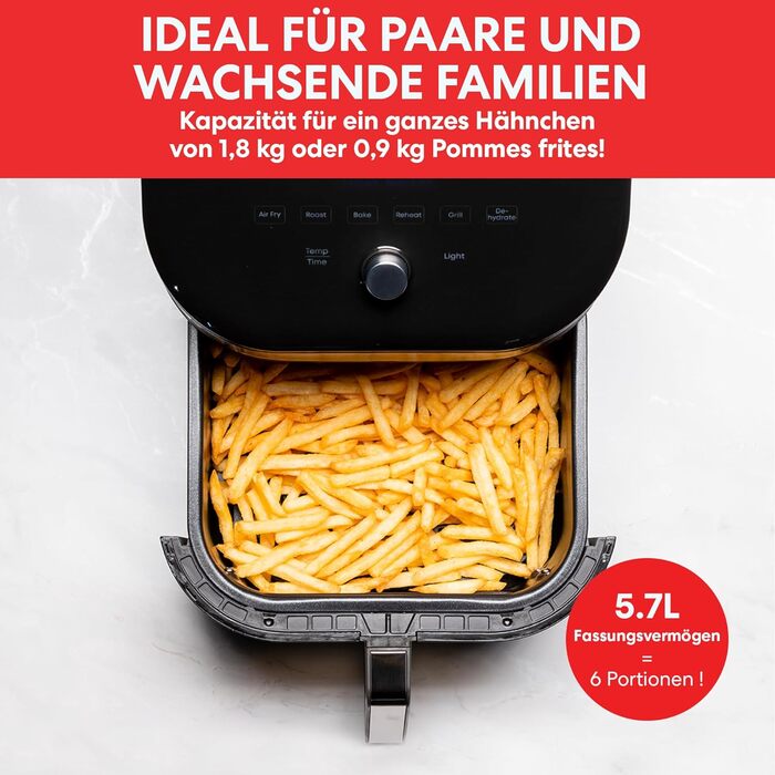 З ClearCook - цифрова здорова фритюрниця 5,7 л, нержавіюча сталь, розумна програма 6-в-1 - смаження у фритюрі, запікання, смаження, гриль, зневоднення, розігрівання, велика ємність -1700 Вт великий цифровий (нержавіюча сталь 5,7 л) оглядове вікно