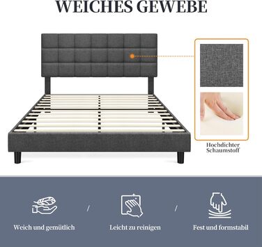 М&39яке ліжко Yaheetech 140 x 200 см Двоспальне ліжко з регульованим узголів&39ям по висоті, міцний каркас ліжка Тканинне ліжко з рейковою основою, м&39який каркас ліжка Дитяче ліжко, темно-сірий колір Темно-сірий 140 x 200 см