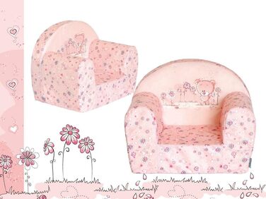 Дитяче крісло FORTISLINE Mini легке крісло з пінопласту для дітей від 1 року, мяке дитяче крісло з мікрофібри, знімний та пральний чохол, безпечне дитяче сидіння, 40x39x33 см рожевого кольору