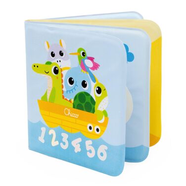 Книжка для купання Chicco з м'якого пластику вивчаємо цифри, кольори та тварин. Легка, зручно відкривається, змінює колір у воді. Для діток від 6 до 36 місяців.