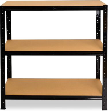 Чорний надміцний стелаж/Металевий стелаж, 3 полиці, вантажопідйомність 175 кг кожна/Полиця для зберігання, полиця для підвалу, полиця для дому/Металева полиця, стояча, В 90см / Ш 90см / Г 40см, 90x90x40