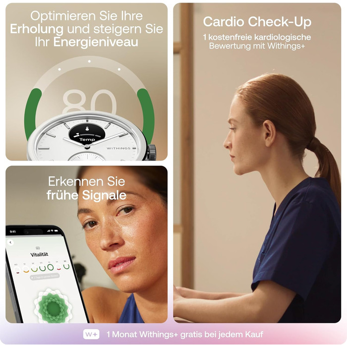 Годинник для здоров&39я Connected Health, чоловічий/жіночий, ЕКГ (електрокардіограма), SpO2, температура, відстеження сну, здоров&39я дихальних шляхів, відстеження активності, калорії, водонепроникний, 30-денний час роботи від батареї, Android/iOS, білий,