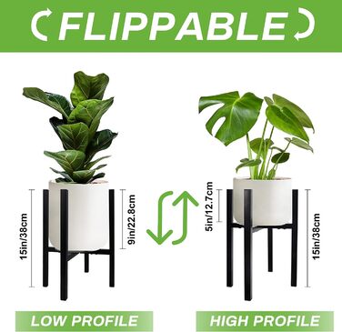 Регульована підставка для рослин для використання в приміщенні та на вулиці, металева підставка для квітів, міцна монтажна рама, підставка для квіткових горщиків з лотками для горщиків різних розмірів, висота 38 см (1 упаковка, чорна)