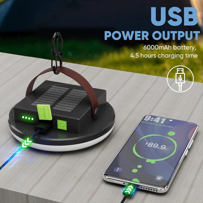 Сонячний світлодіодний кемпінговий ліхтар WholeFire, світлодіодний ліхтар для намету, підвісний кемпінговий ліхтар з 4 режимами, лампа для кемпінгу для використання на вулиці, аварійна ситуація, риболовля, походи