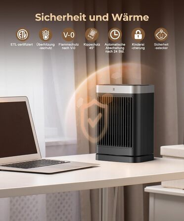 Енергозберігаючий електричний вентилятор-обігрівач з дистанційним керуванням, 2000 Вт, компактний, керамічний нагрівач PTC, тихий з 12-годинним таймером, 3 режими, захист від перегріву та перекидання, електричний обігрівач для спалень