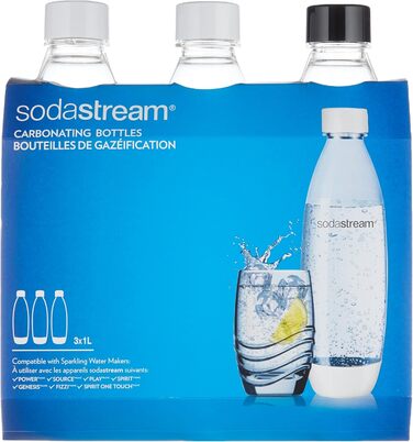 Пляшки SodaStream з плавленням для Source, Play, Power, Spirit, Fizzi та Genesis Carbonator, 1 літр, 3 упаковки (3 x 1 л) одинарні