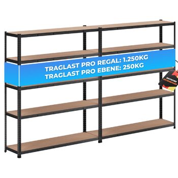 Високоякісний надміцний стелаж ALL Premium, комплект з 2 шт. , 180x150x40 см, чорний, вантажопідйомність 1250 кг, міцний стелаж, глибина 40 см, підходить як металева полиця для зберігання, полиця для майстерні та металевий стелаж, чорний, універсальні сте