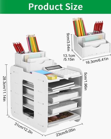 Лоток для документів A4 Лоток для листів 5 лотків, лоток для документів, слоти, настільний органайзер, органайзер для лотків для паперу, офісний органайзер, штабельовані лотки для школи, дому та офісу, білий