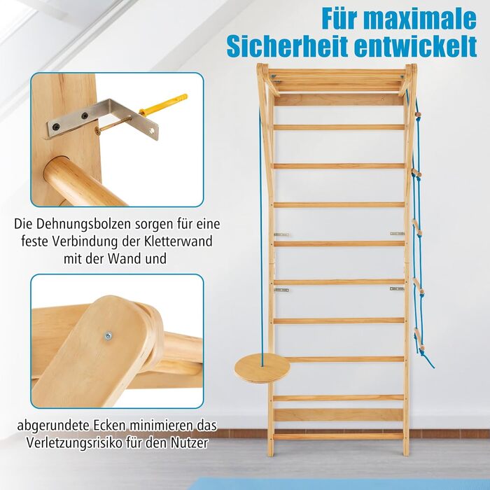 Стіна для скелелазіння COSTWAY, Гімнастична стіна, Гімнастична стіна на відкритому повітрі, Гімнастичне обладнання, Дерев&39яна, Вантажопідйомність 100 кг