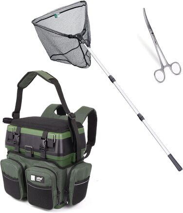 Набір рибальських аксесуарів Zite Fishing Рюкзак Multi-Fishing Case 4 ящики для снастей у кришці Сачок телескопічний прогумований Сачок 2,10 м Кусачки для зняття гачка 18 см
