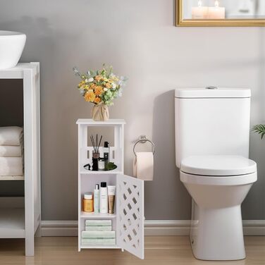 Невелика біла шафа для зберігання у ванній кімнаті, 3-рівневий окремостоячий органайзер з дверцятами, водонепроникна підлогова шафа для спальні, туалету, вітальні, офісу