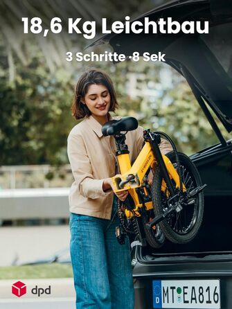 Складаний електровелосипед C10 20 дюймів, вага лише 18,6 кг, двигун 250 Вт, акумулятор 345,6 Втгод, електровелосипед із 7-швидкісною коробкою передач Shimano, запас ходу до 100 км, швидкість 25 км/год, РК-дисплей, ідеально підходить для поїздок на автофур