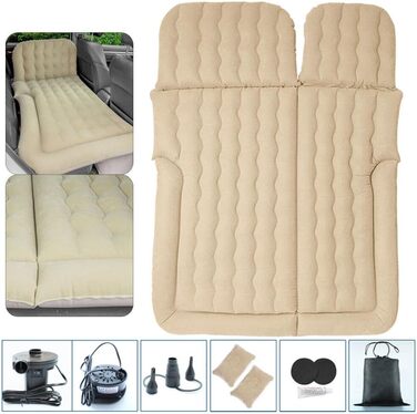 Надувний матрац для позашляховиків, спальне ліжко, подорожі, кемпінг, надувне ліжко, матрац на задньому сидінні автомобіля з комплектом повітряного насоса, надувний матрац вагою 650 фунтів з 2 подушками для кемпінгу, подорожей, бежевого кольору