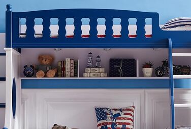 Дитяче двоярусне ліжко JooTech ліжко-горище дитяче ліжко функціональне ліжко зі сходами з полицею з ящиками 3 спальних місця синій