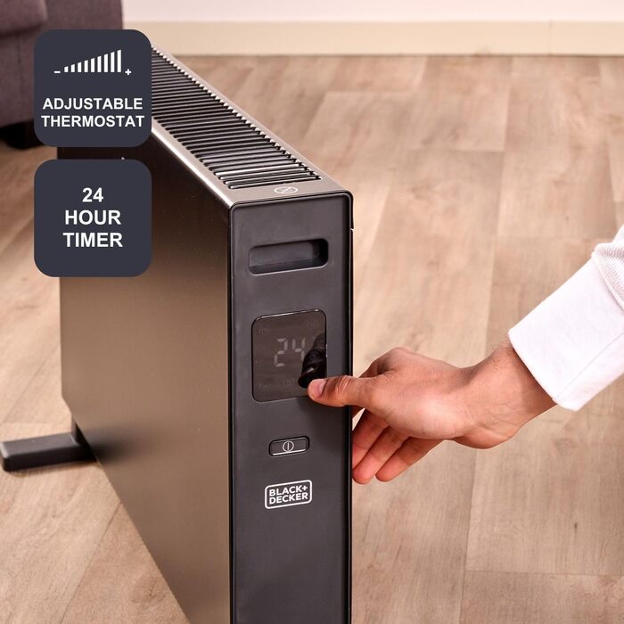 Конвекторний обігрівач, обігрівач, вентилятор, 2000 Вт, світлодіодний дисплей, 2 рівні потужності, таймер, захист від перегріву, ручка для перенесення, чорний 2000 Вт Цифровий, 2001E -