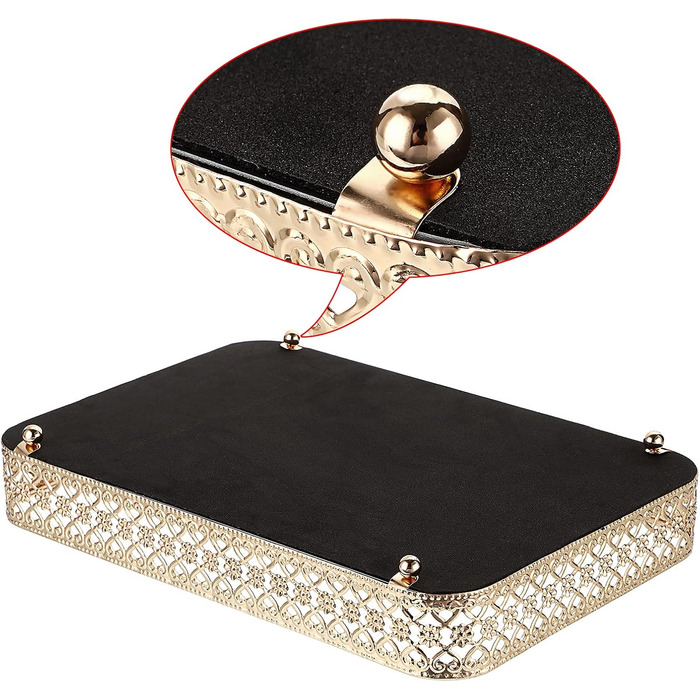 Піднос для парфумів ELLDOO, піднос із дзеркалом, піднос для макіяжу, різьблений піднос для ювелірних виробів, скло, метал, піднос для зберігання ювелірних виробів, органайзер для дому, золотий, середній розмір золото, срібло 30 x 20,1 x 5,1 см