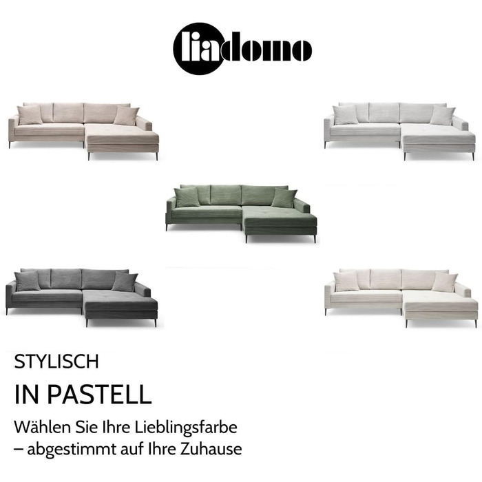 Диван Hilary Graphite, сучасний кутовий диван, вельветова оббивка сірого кольору, шезлонг для правого боку, зручний диван, легко чиститься та має стабільні розміри, металеві ніжки, L-подібний диван, зроблено в Європі, шезлонг для правого боку, графіт