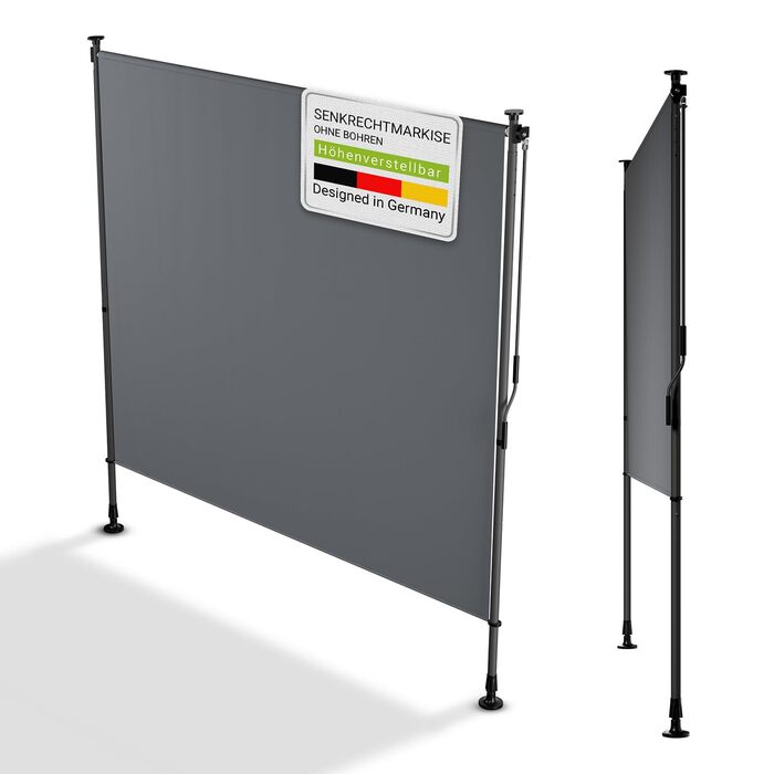 Вертикальний тент Juskys Barbados 200x310 см - Всепогодний ширма для балкону - Розсувний бічний тент без свердління для саду та балкону - Сірий 200 x 310 см