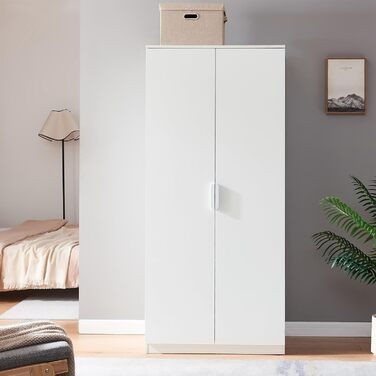 Шафа Eiselfing, 2-дверна шафа, 176 x 80 x 52 см, Шафа для спальні, 1 вішалка для одягу, 1 відділення, Білий, 176 x 80 x 52 см - 1 відділення