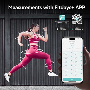 Розумна рулетка Fitdays для вимірювання тіла, рулетка для вимірювання тіла, світлодіодний HD повноекранний моніторинг жиру в організмі, інструмент для фітнес-шейпінгу та схуднення, додаток Fitdays (рожевий)