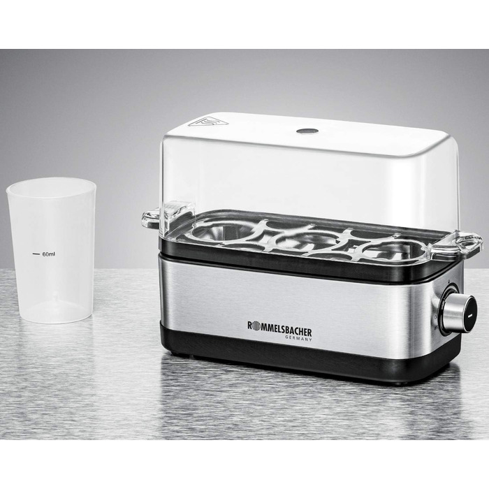 Яйцеварка ROMMELSBACHER ER 300 - на 1-3 яйця, регульована твердість, електронний контроль часу приготування, нагрівальний лоток з
