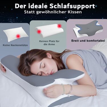 Ортопедична подушка для шиї з піни з ефектом пам&39яті, ергономічна порожниста конструкція для сну на боці, спині та животі, сірого кольору