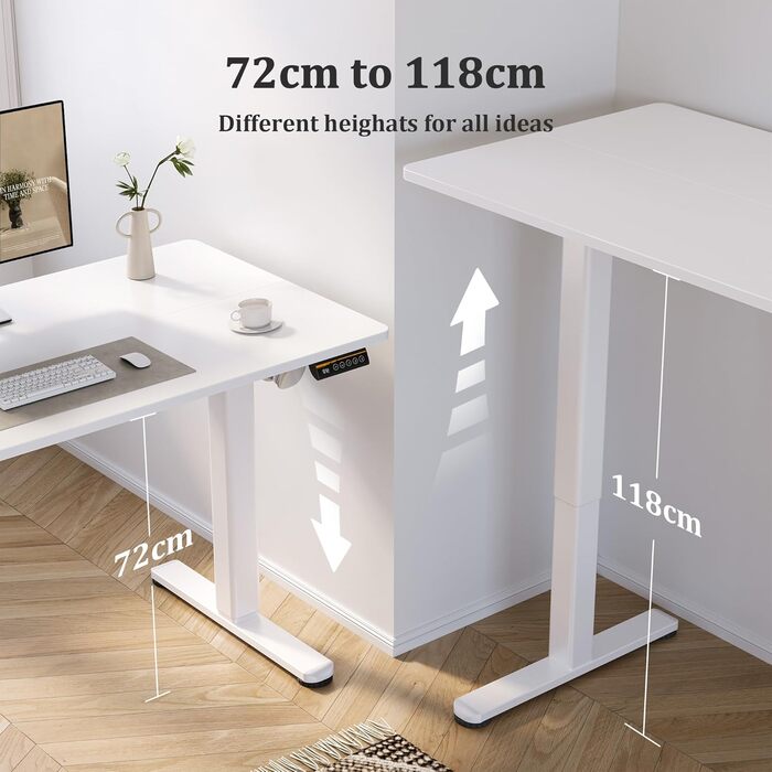 Стіл Claiks з регульованою висотою, електричний, 120x60 см, стіл з регульованою висотою для роботи стоячи, біла рама/біла поверхня, 120x60 см білий