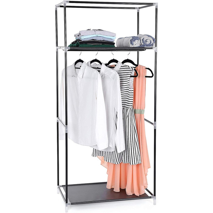 Шафа, Тканинна шафа, Складана шафа з рейкою для одягу, Вішалка для одягу, Місце для зберігання сумок, іграшок, взуття, Спальня, Гардеробна, 75 x 45 x 160 см, Чорний RYG83H