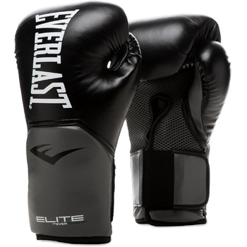 Боксерські рукавички Everlast Elite 2, для боксерського мішка, щитків та спарингу, застібка на липучці, ергономічна рукоятка, розділений піноматеріал оригінальні Everlast ЧОРНИЙ/СІРИЙ 14 унцій