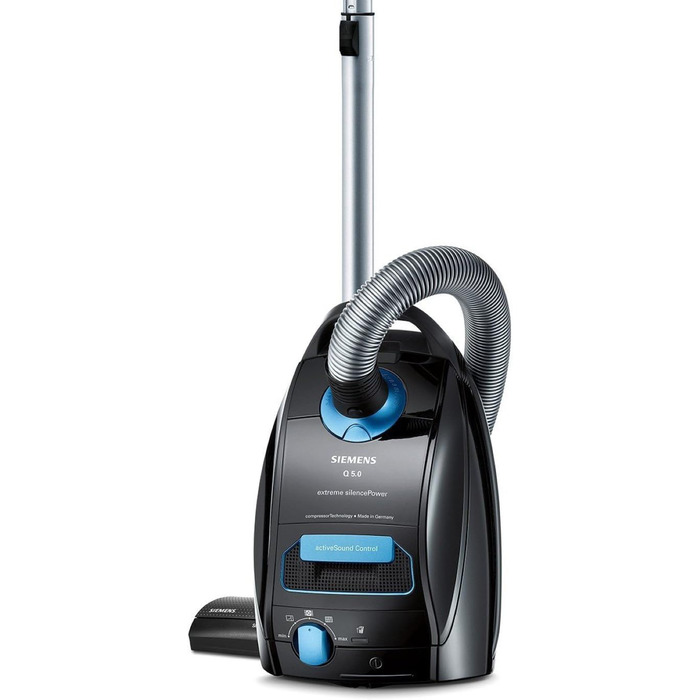 Пилосос Siemens Q5.0 extreme Silence Power EEK B (850 Вт, місткість мішка 4 л, гігієнічний фільтр високої ефективності), чорний мішки для пилососа PowerProtect (тип G All, крім VS01)