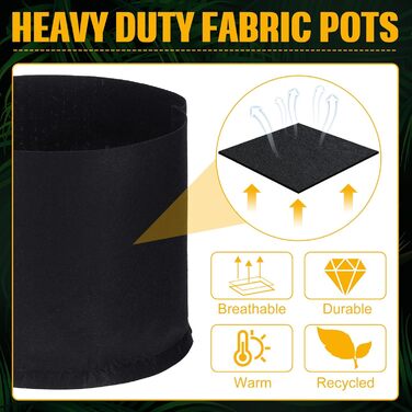 Мішки для рослин Zubebe на 60 предметів, садові мішки на вагу, вентильовані горщики для вирощування, міцні горщики для рослин з потовщеної нетканої тканини, чорні контейнери для картоплі, помідорів, овочів, квітів, фруктів (5 галонів)