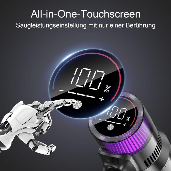 Акумуляторний пилосос Vistefly V15s Max Акумуляторний пилосос 45000 Па, 580 Вт з сенсорним екраном 8 в 1 Автоматичне виявлення пил