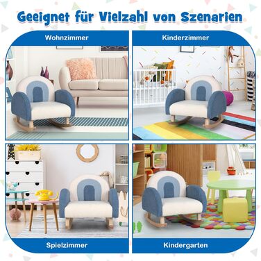 Дитячий диван COSTWAY, дитяче крісло-гойдалка, крісло-ведмедик, оксамитовий матеріал та ніжки з масиву дерева, дизайн із захистом від перекидання, міні-крісло для дитячої кімнати, дитяче крісло для малюків 3-5 років (синє)