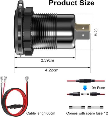 Вт Металева розетка USB C PD 12В автомобільна USB-розетка типу C Вбудована розетка Водонепроникний автомобільний адаптер 12 вольт