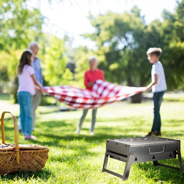 Портативний кемпінговий гриль Relaxdays, складаний гриль на 4 особи, сталевий дорожній гриль, складаний, розміри В/Ш 23 x 42,5 x 26,5 см, чорний