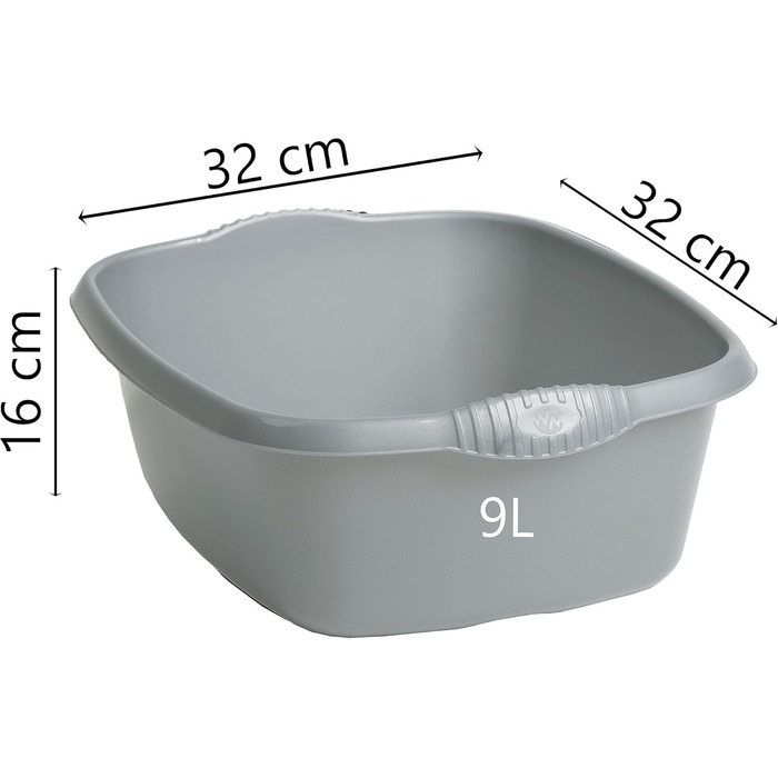 Сірі прямокутні миски об&39ємом 9 літрів - 32x32x15 см - Миска для умивання, миска для миття посуду, миска для води, безпечні для харчових продуктів - Пластикова раковина, умивальник, ванна, коробка - Миска для миття посуду для кемпінгу - Пластикова миска