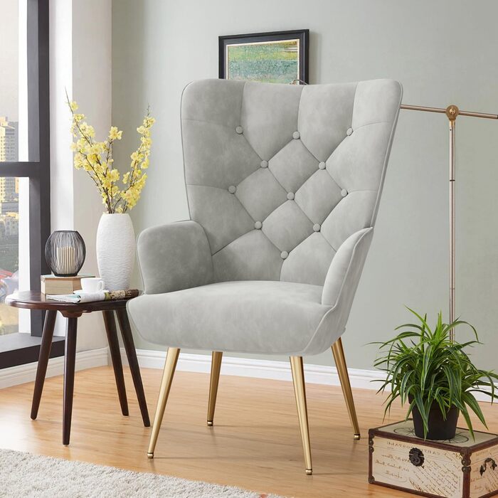 Елегантне м&39яке крісло, стілець для вітальні, стілець-туалет з металевими ніжками для вітальні/спальні, вантажопідйомність до 150 кг, сірий, комплект з